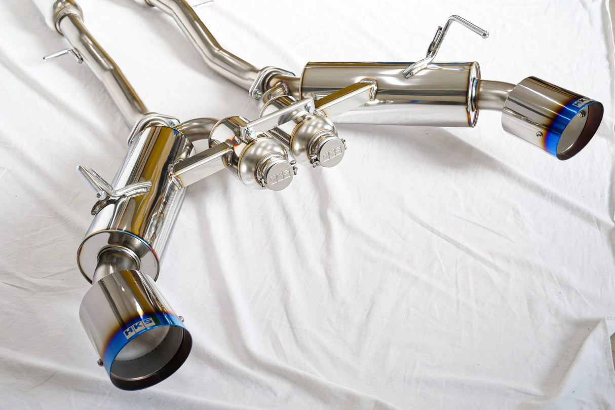 HKS / HI-POWER FULL DUAL MUFFER / CAT-BACK EXHAUST SYSTEM / BURNT TITANIUM TIPS (31014-KN002) *** NISSAN Z (2023-2026) RZ34 / 3.0L TWIN TURBO