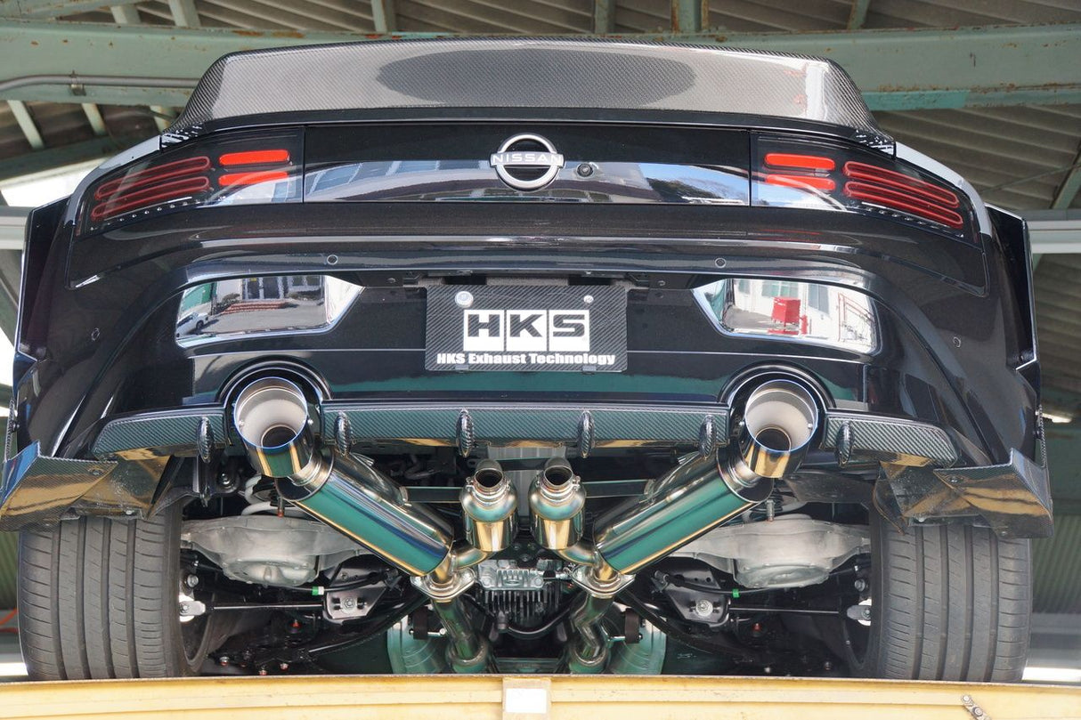HKS / HI-POWER FULL DUAL MUFFER / CAT-BACK EXHAUST SYSTEM / BURNT TITANIUM TIPS (31014-KN002) *** NISSAN Z (2023-2026) RZ34 / 3.0L TWIN TURBO