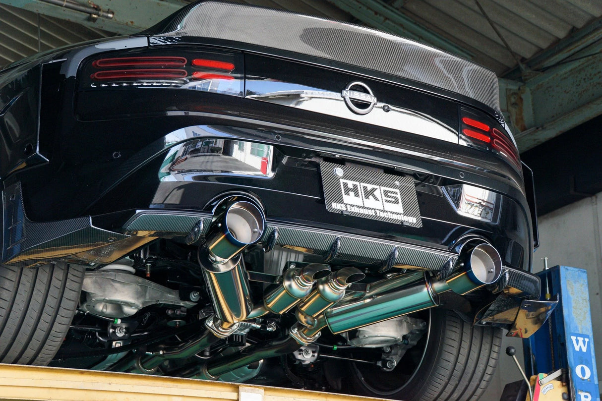 HKS / HI-POWER FULL DUAL MUFFER / CAT-BACK EXHAUST SYSTEM / BURNT TITANIUM TIPS (31014-KN002) *** NISSAN Z (2023-2026) RZ34 / 3.0L TWIN TURBO