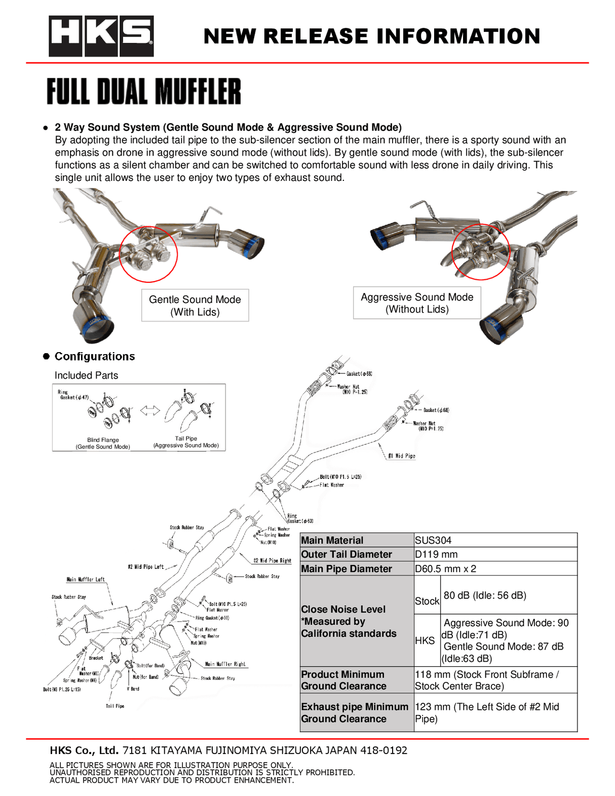 HKS / HI-POWER FULL DUAL MUFFER / CAT-BACK EXHAUST SYSTEM / BURNT TITANIUM TIPS (31014-KN002) *** NISSAN Z (2023-2026) RZ34 / 3.0L TWIN TURBO