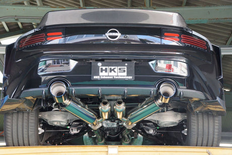 HKS / HI-POWER FULL DUAL MUFFER / CAT-BACK EXHAUST SYSTEM / BURNT TITANIUM TIPS (31014-KN002) *** NISSAN Z (2023-2026) RZ34 / 3.0L TWIN TURBO