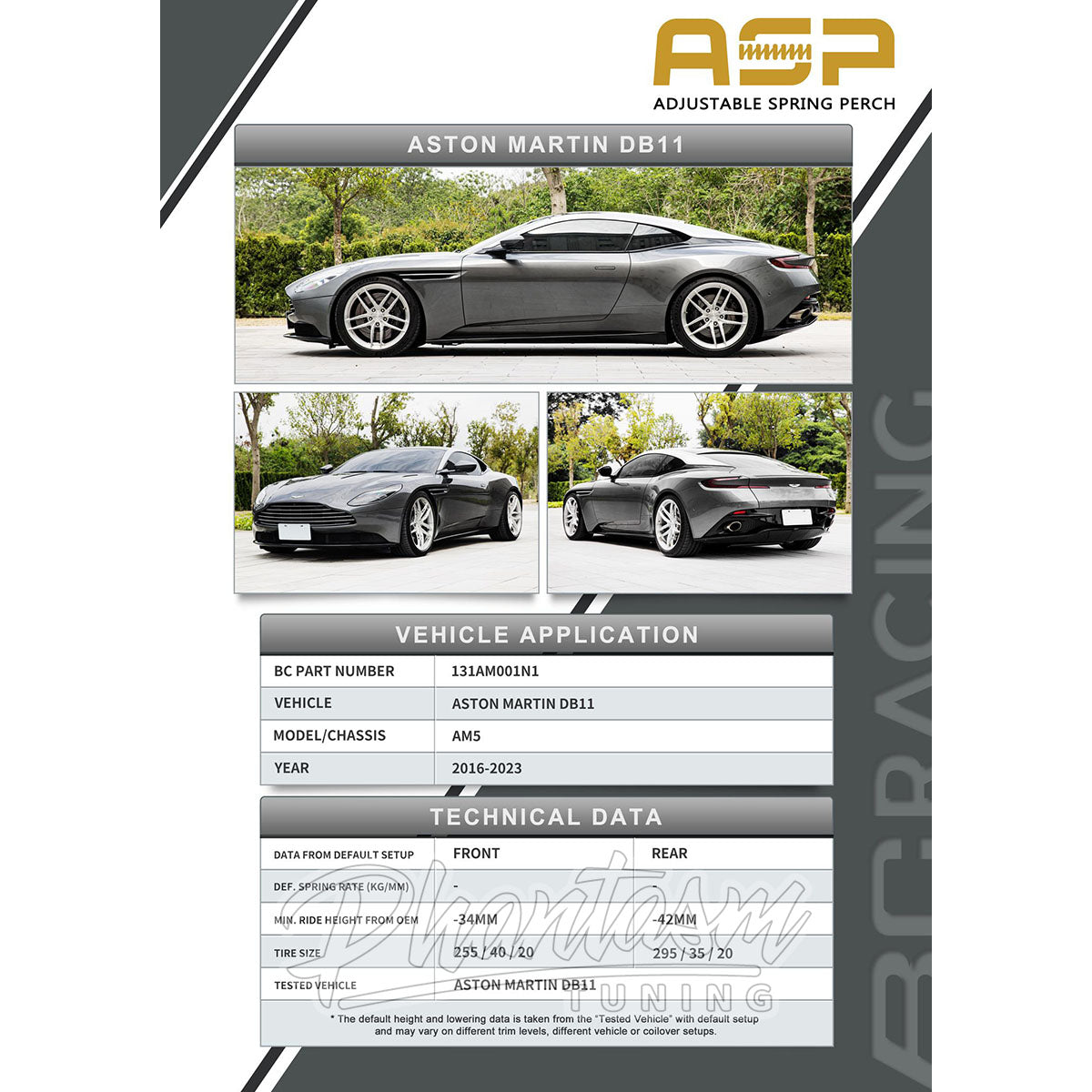 BC RACING / ASP SERIES / HEIGHT ADJUSTABLE LOWERING SPRING KIT (131AM001N1) *** ASTON MARTIN DB11 (2016-2023) AM5
