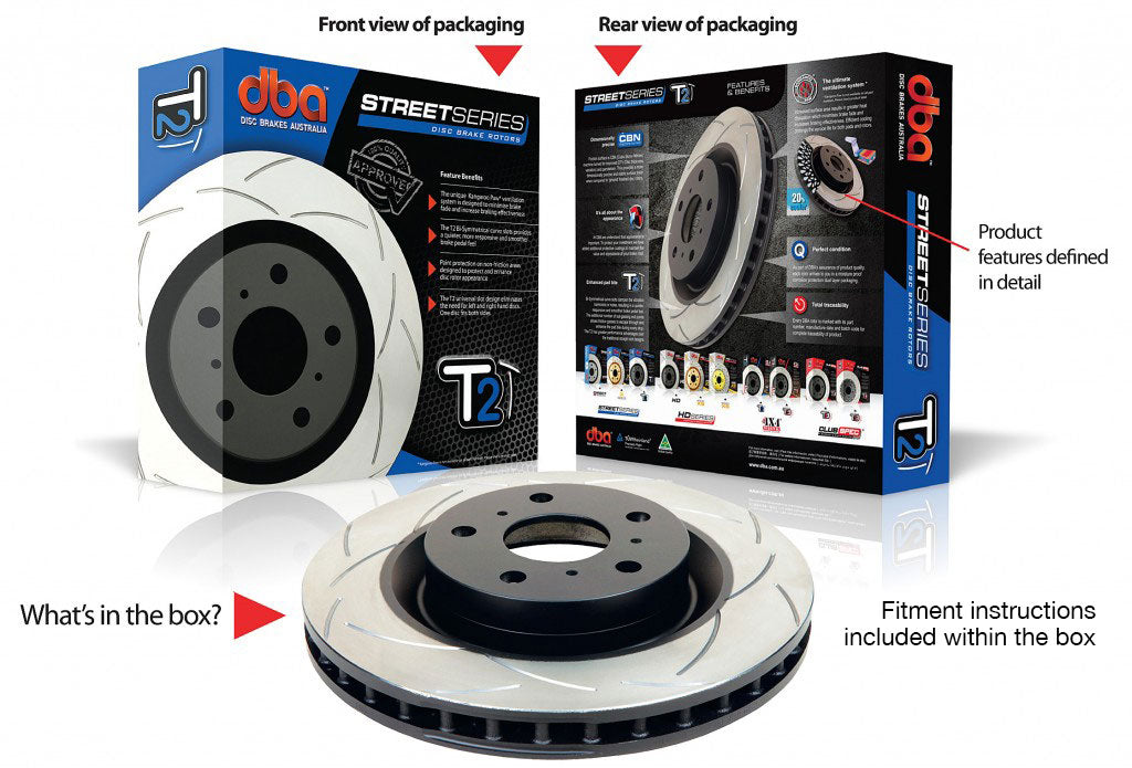 DBA 1000 SERIES / T2 STREET / REAR SLOTTED BRAKE ROTORS / SOLD AS SINGLES (DBA2225S) *** MITSUBISHI LANCER EVO-X (2008-2015) 2.0L TURBO