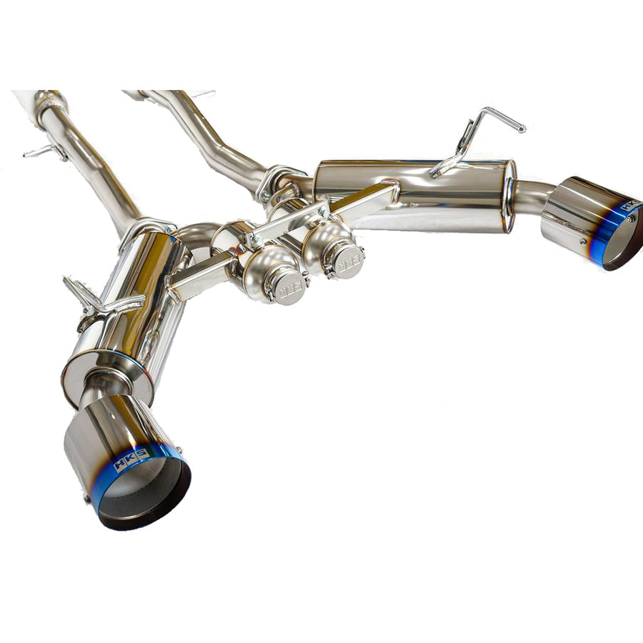 HKS / HI-POWER FULL DUAL MUFFER / CAT-BACK EXHAUST SYSTEM / BURNT TITANIUM TIPS (31014-KN002) *** NISSAN Z (2023-2026) RZ34 / 3.0L TWIN TURBO