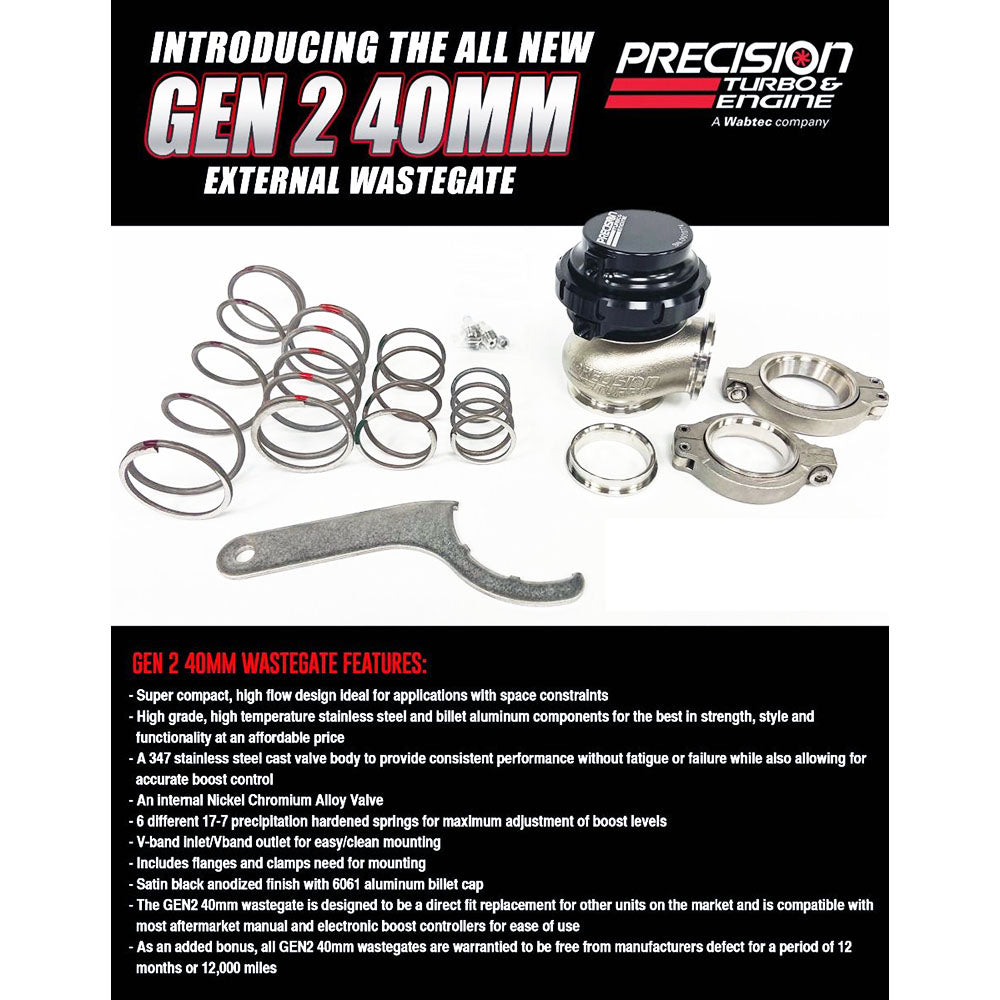 PRECISION TURBO / PTE PW40 GEN 2 / EXTERNAL WASTEGATE / 40 MM WG / V-BAND FLANGE / BLACK COLOR (PBO085-1510)