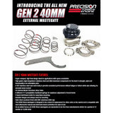 PRECISION TURBO / PTE PW40 GEN 2 / EXTERNAL WASTEGATE / 40 MM WG / V-BAND FLANGE / BLACK COLOR (PBO085-1510)