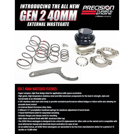PRECISION TURBO / PTE PW40 GEN 2 / EXTERNAL WASTEGATE / 40 MM WG / V-BAND FLANGE / BLACK COLOR (PBO085-1510)