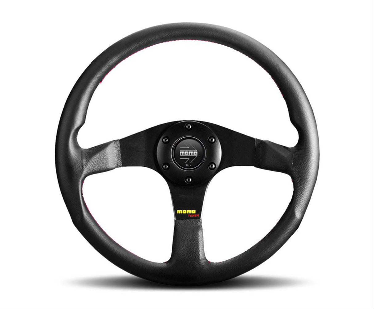 MOMO / TUNER / 350 MM STEERING WHEEL / BLACK LEATHER / BLACK SPOKE / RED STITCH (TUN35BK0B)