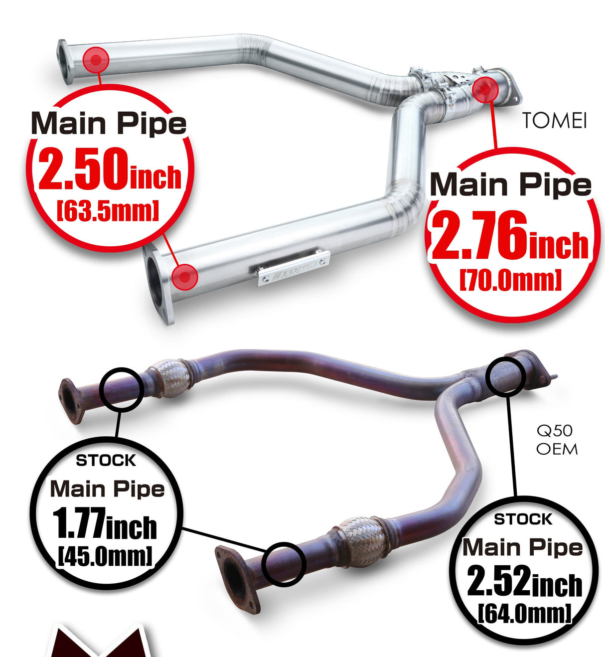 TOMEI / EXPREME TI / FULL TITANIUM EXHAUST Y-PIPE (TB6110-NS21A) *** INFINITI Q50 (2016-2024), INFINITI Q60 (2017-2022), NISSAN Z (2023-2026) 3.0L TWIN TURBO